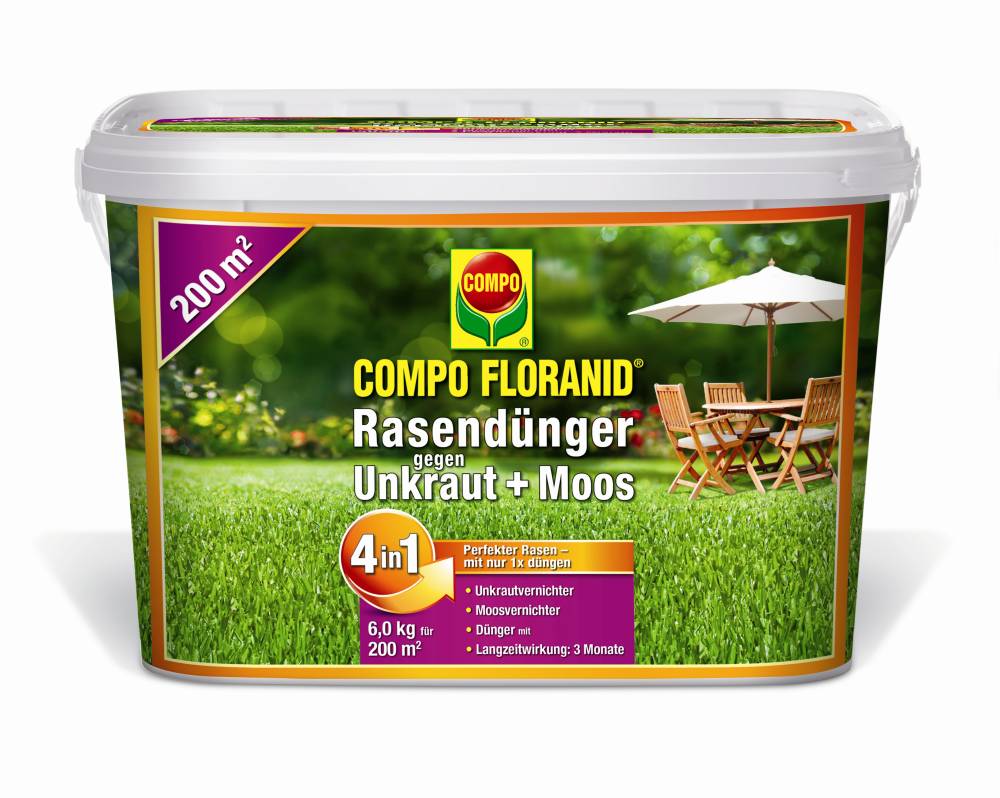 COMPO-Floranid Rasendünger gegen Unkraut + Moos 4in1 unter Rasen-Unkraut