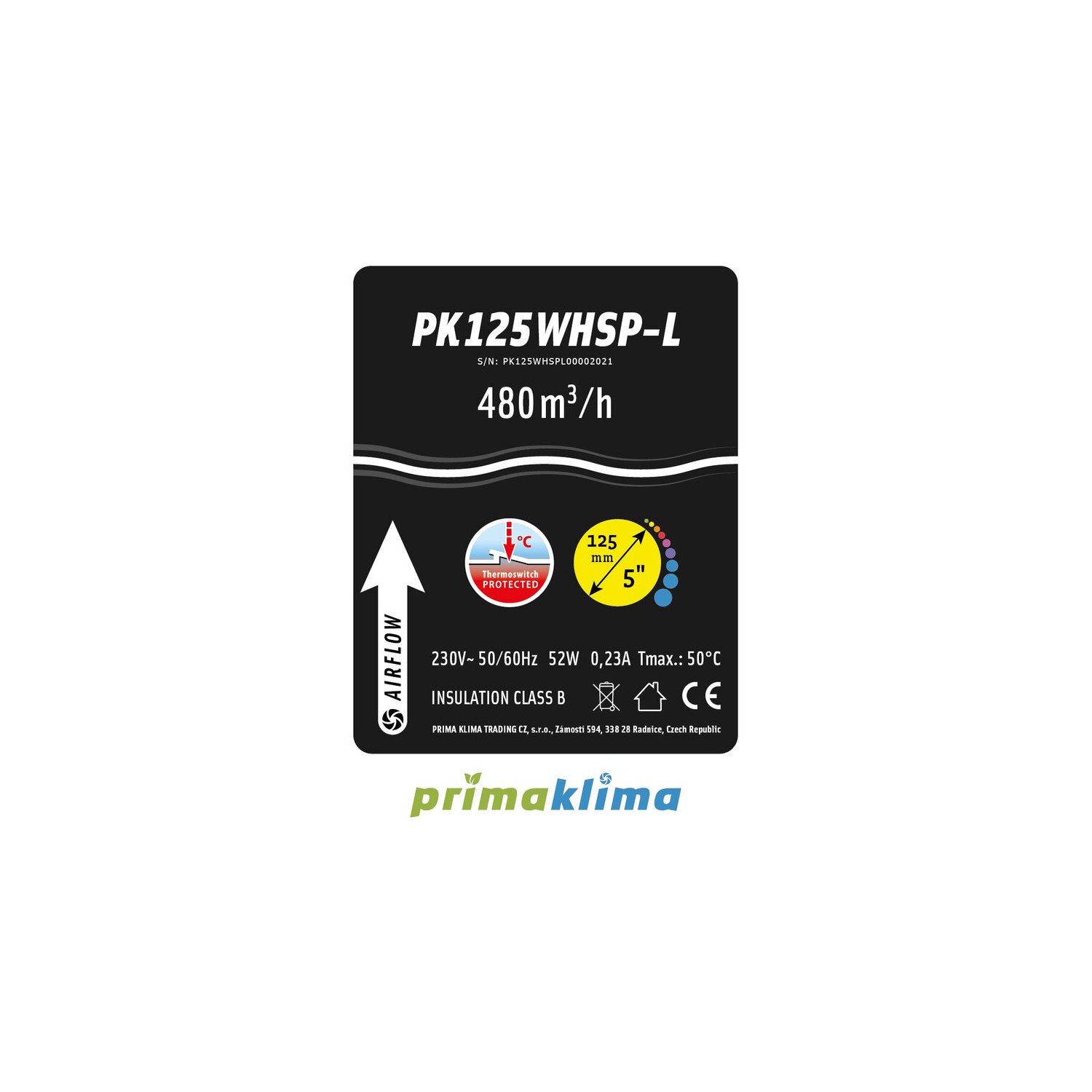 Prima Klima Whisperblower 1-Speed 480m-h (125mm)