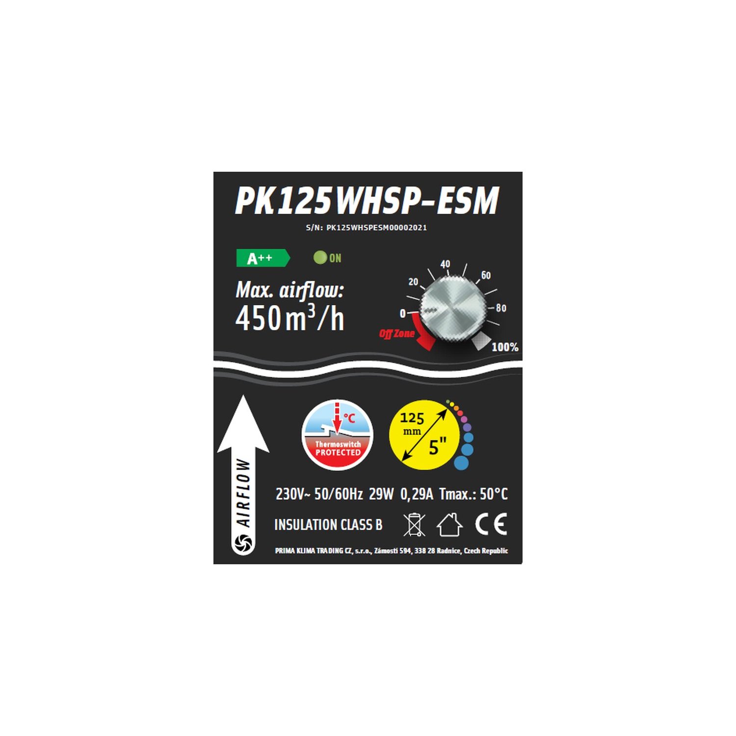 Prima Klima Whisperblower Dimmable 450m-h (125mm)